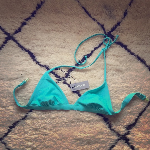 Bikyni blue green triangle tie top - Picture 1 of 3